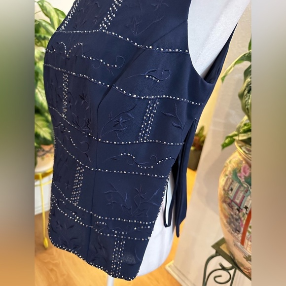 R & M Richards 3pcs navy blue beaded formal blouse/pants suit site 6/petite - Picture 4 of 12